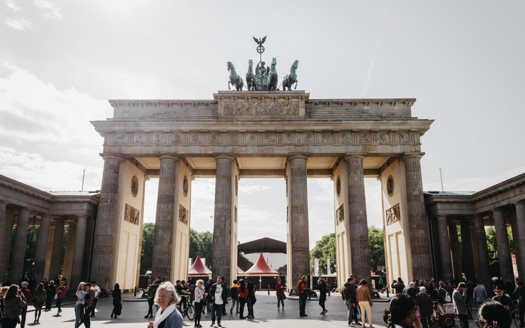 Brandenburg gate in Berlin on a sunny day.